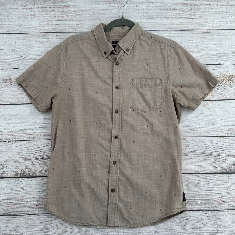 Prana Button Down Shirt Mens Small Tan Slim Fit Organic Cotton M11202532